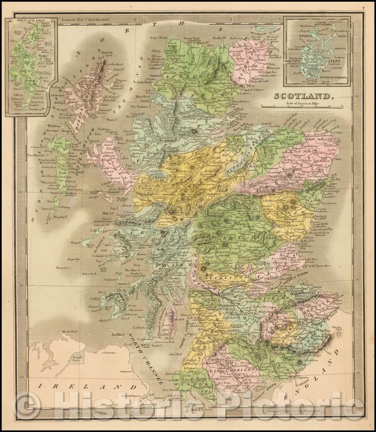 Historic Map - Scotland, 1841, Jeremiah Greenleaf - Vintage Wall Art