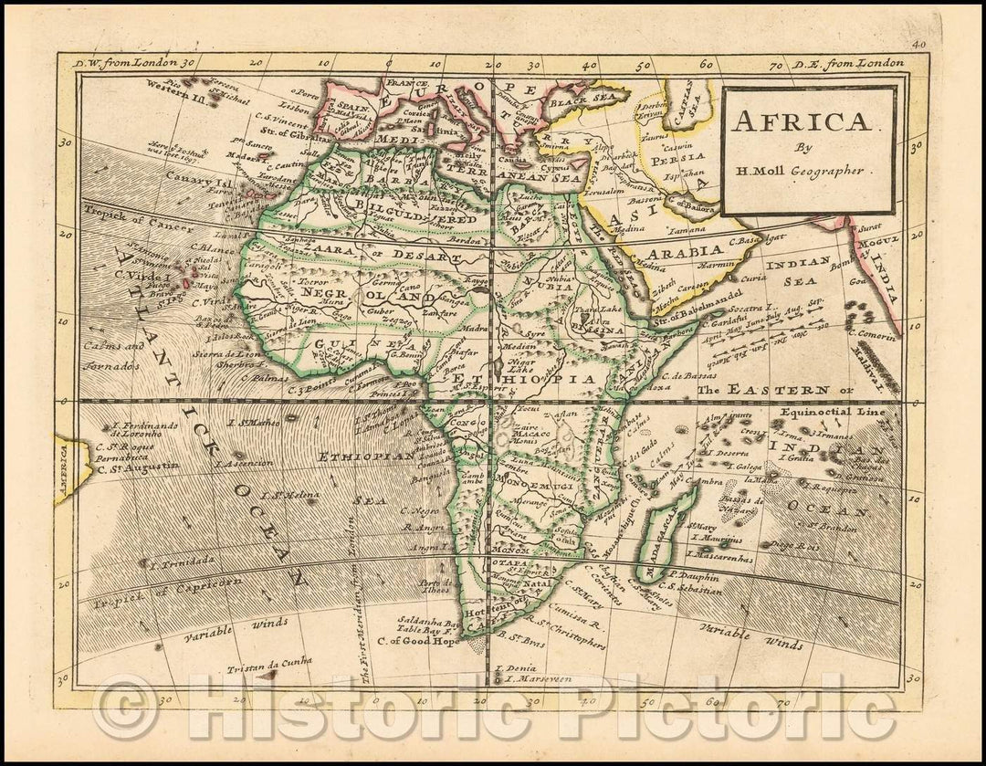 Historic Map - Africa, 1729, Herman Moll - Vintage Wall Art