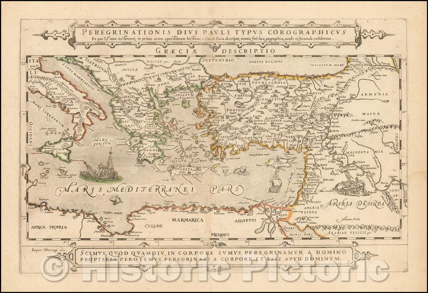 Historic Map - Peregrinationis Divi Pauli Typus Corographicus In quo & novi testamenti :: Ortelius' of the travels of St. Paul through the Mediterranean, 1655 - Vintage Wall Art