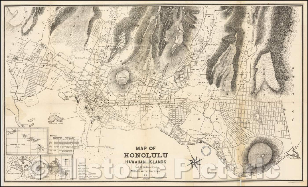 Historic Map - Map of Honolulu Hawaiian Islands, 1901, Norris Peters Co. - Vintage Wall Art