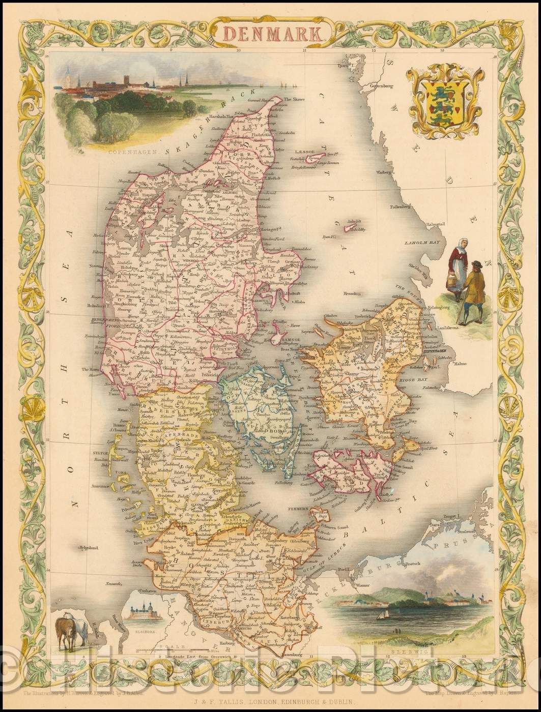 Historic Map - Denmark, 1851, John Tallis v2