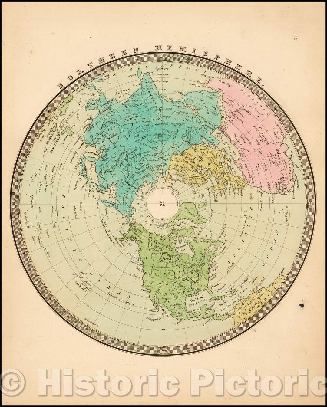 Historic Map - Northern Hemisphere, 1842, Jeremiah Greenleaf - Vintage Wall Art