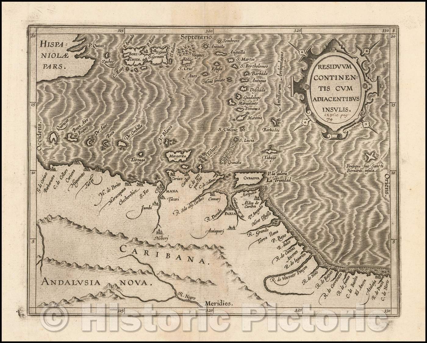 Historic Map - Venezuela and Caribbean/Residuum Continentis Cum Adiacentibus Insulis. :: (Venezuela and Caribbean) Adiacentibus islands, 1597 - Vintage Wall Art