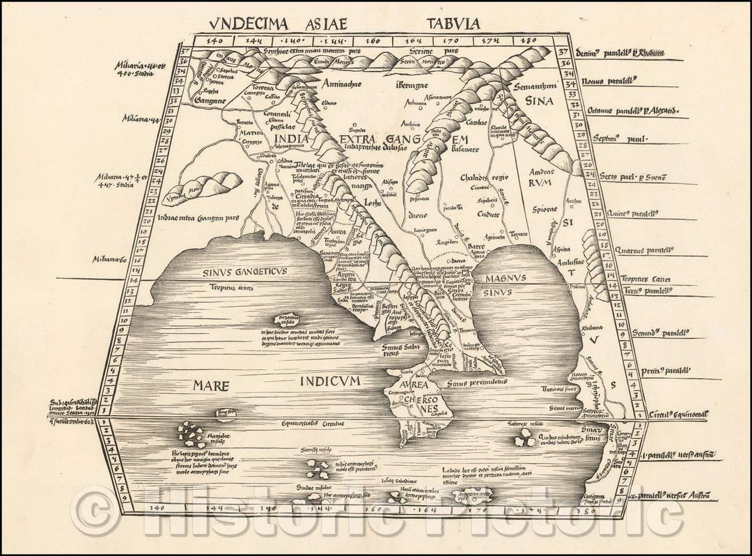 Historic Map - Undecima Asiae Tabula Southeast Asia, China and India, 1513, Martin Waldseem?ller - Vintage Wall Art