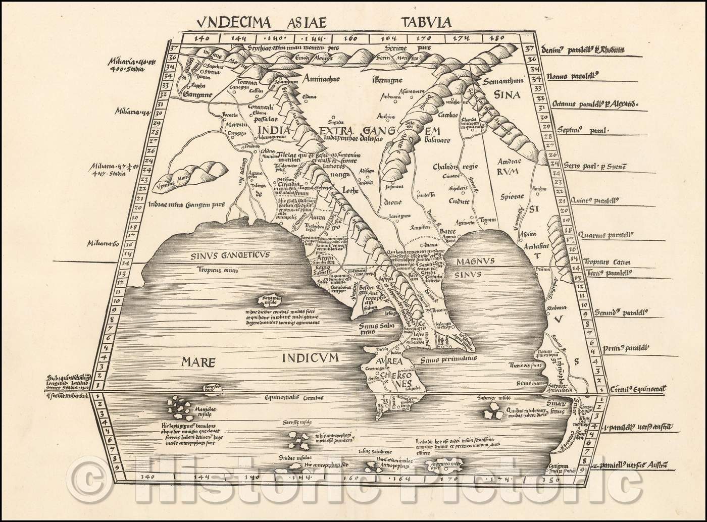 Historic Map - Undecima Asiae Tabula Southeast Asia, China and India, 1513, Martin Waldseem?ller - Vintage Wall Art