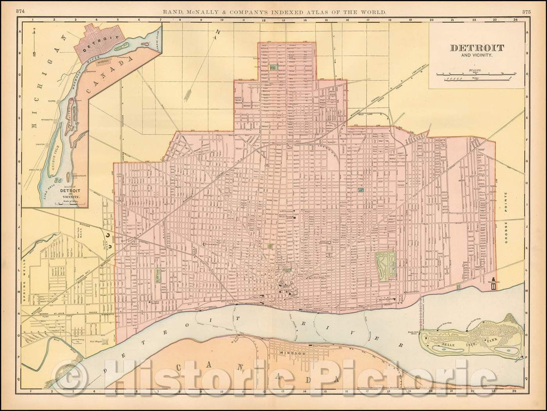 Historic Map - Detroit and Vicinity, 1910, Rand McNally & Company v2