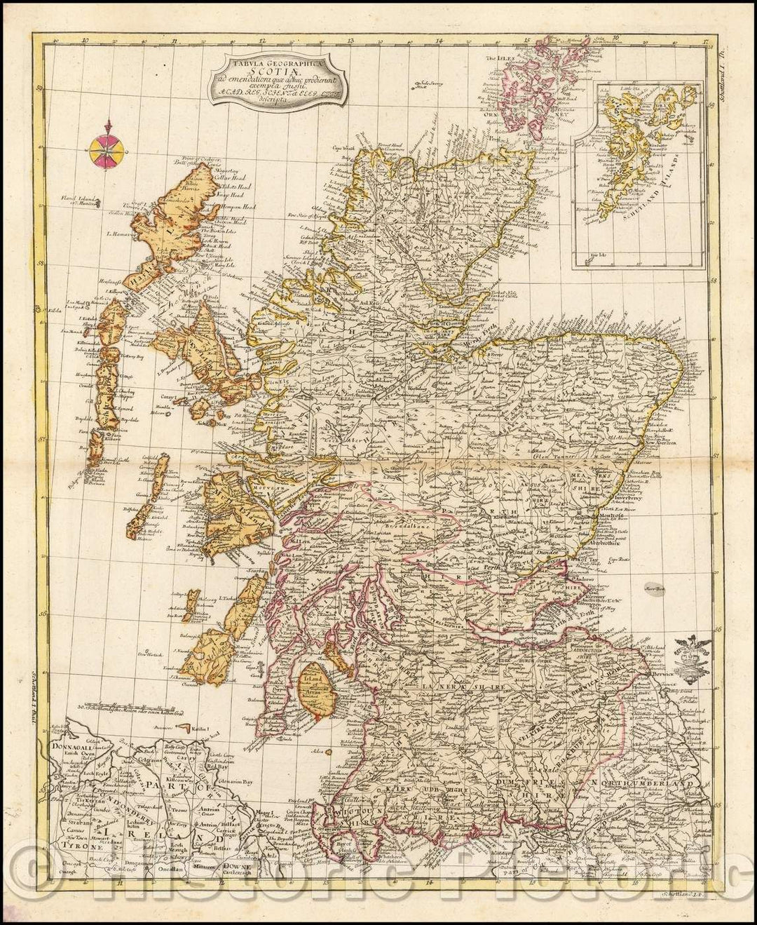 Historic Map - Tabula Geographica Scotiae ad emendatiora exempla/Map of Scotland, 1752, Leonard Von Euler - Vintage Wall Art