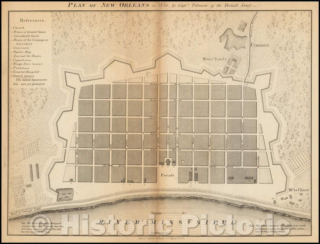 Historic Map - Plan of New Orleans in 1770, 1860, Sarony & Major - Vintage Wall Art