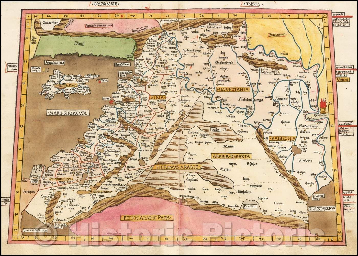 Historic Map - Quarta Asie Tabula [Holy Land, Cyprus, etc], 1486, Claudius Ptolemy v2