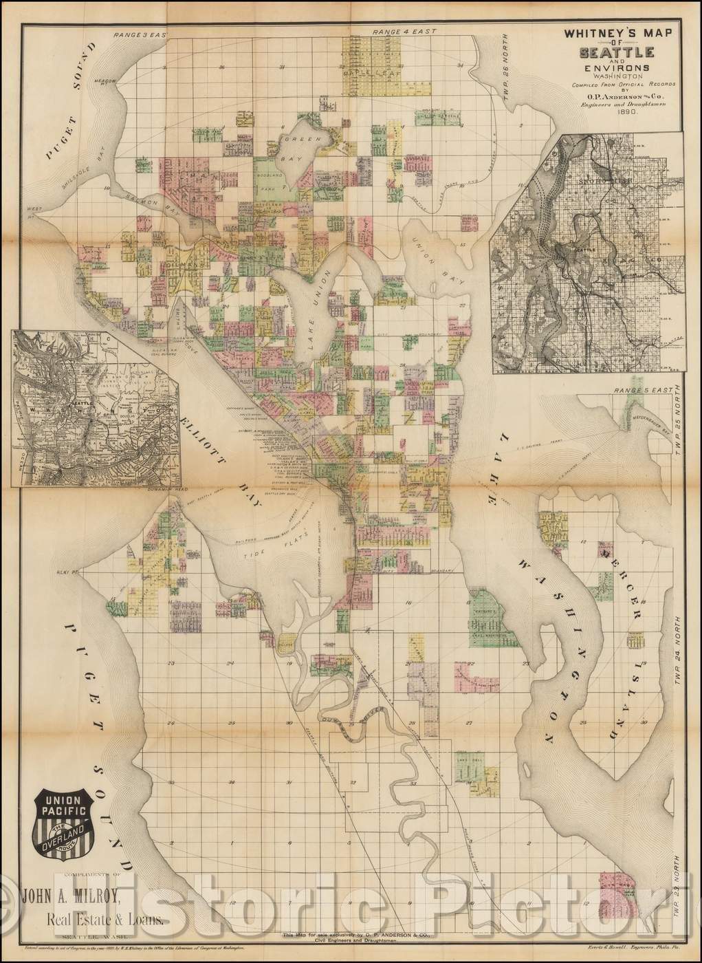 Historic Map - Whitney's Map of Seattle and Environs, Washington, 1890, O.P. Anderson & Son v2