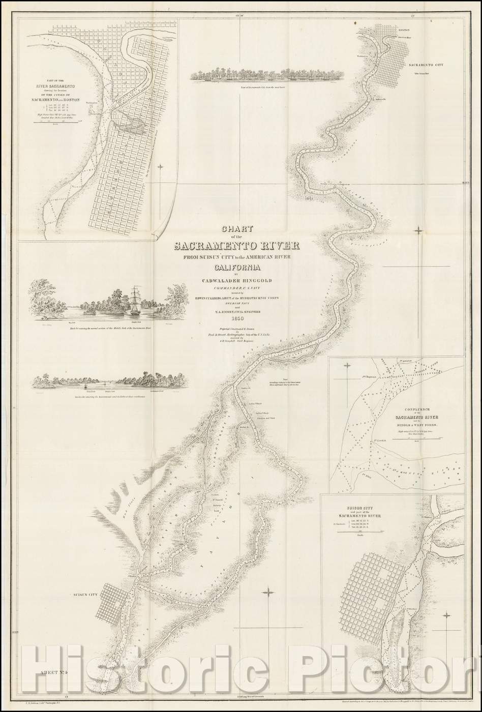 Historic Map - Chart of the Sacramento River From Suisun City to the American River California, 1850, Cadwalader Ringgold v4