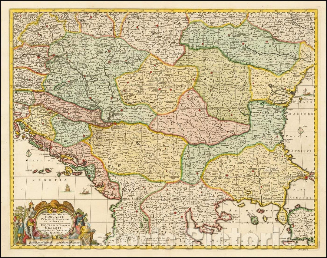 Historic Map - Theater Des Oorlogs in Hongarye Tussen De Keyserlyke en de Turken :: Theater of War in Hungary, 1729 - Vintage Wall Art