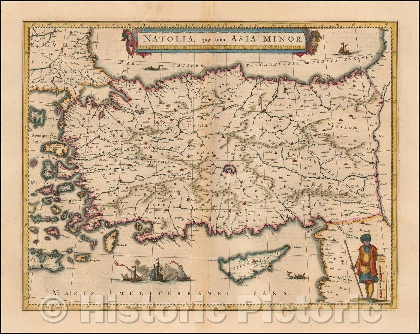 Historic Map - Natolia quae olim Asia Minor shows Cyprus, 1640, Willem Janszoon Blaeu v4