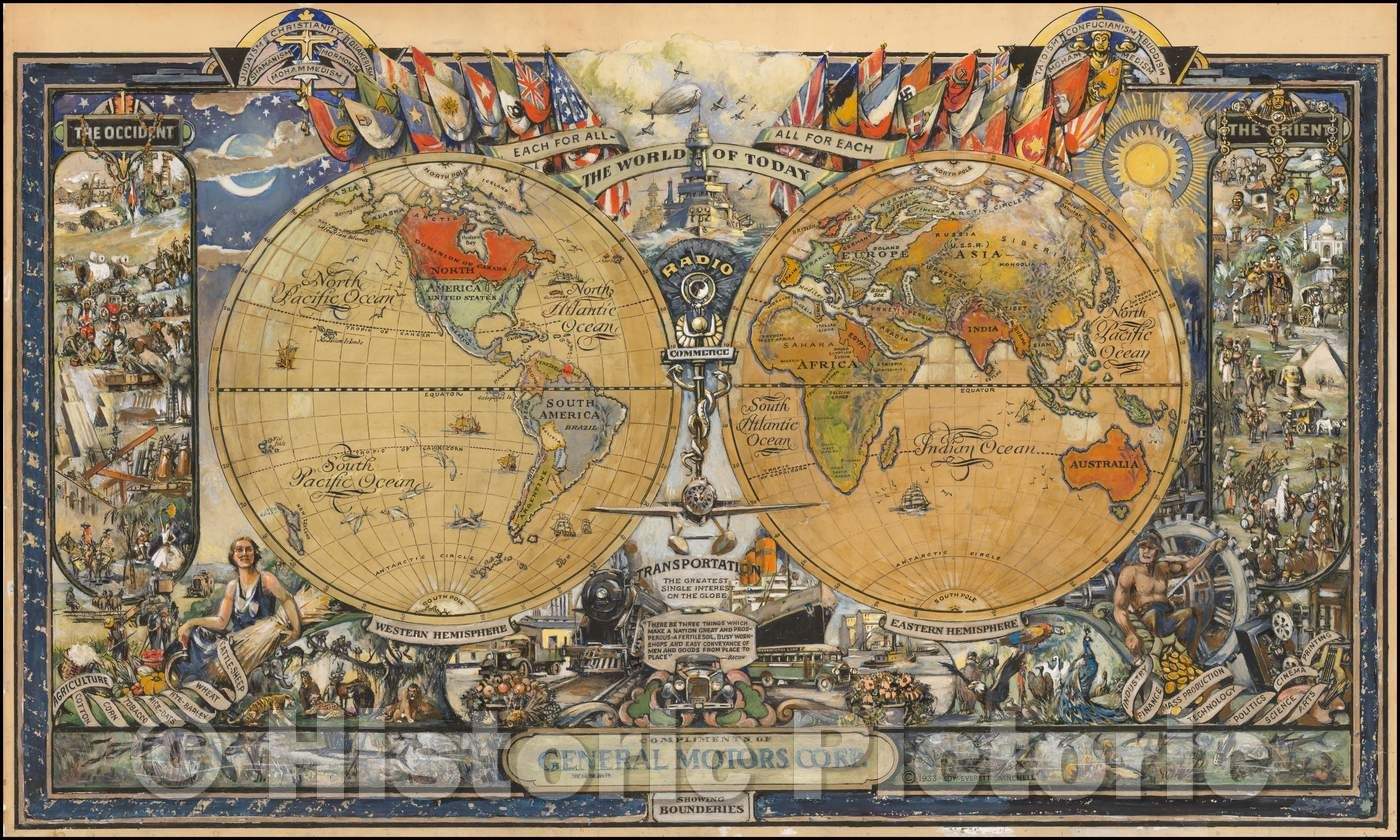 Historic Map - The World of Today, 1933, Edward Everett Winchell - Vintage Wall Art