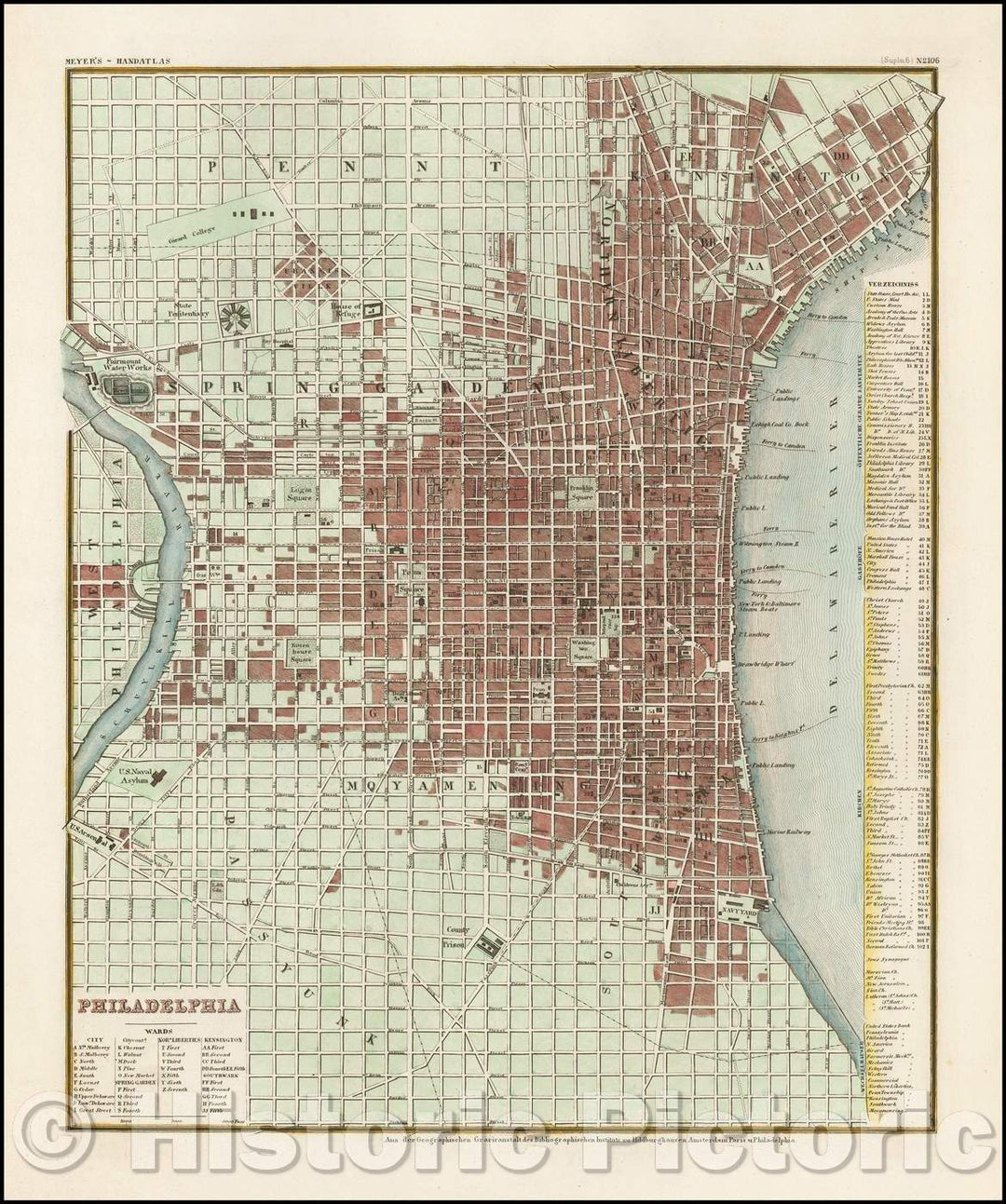 Historic Map - Philadelphia, 1846, Joseph Meyer - Vintage Wall Art