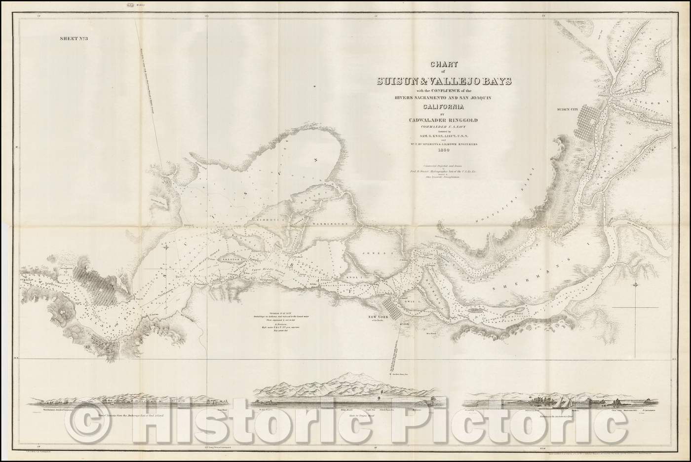 Historic Map - Chart of Suisun & Vallejo Bays with the Confluence of the Rivers Sacramento and San Joaquin California, 1850, Cadwalader Ringgold v2