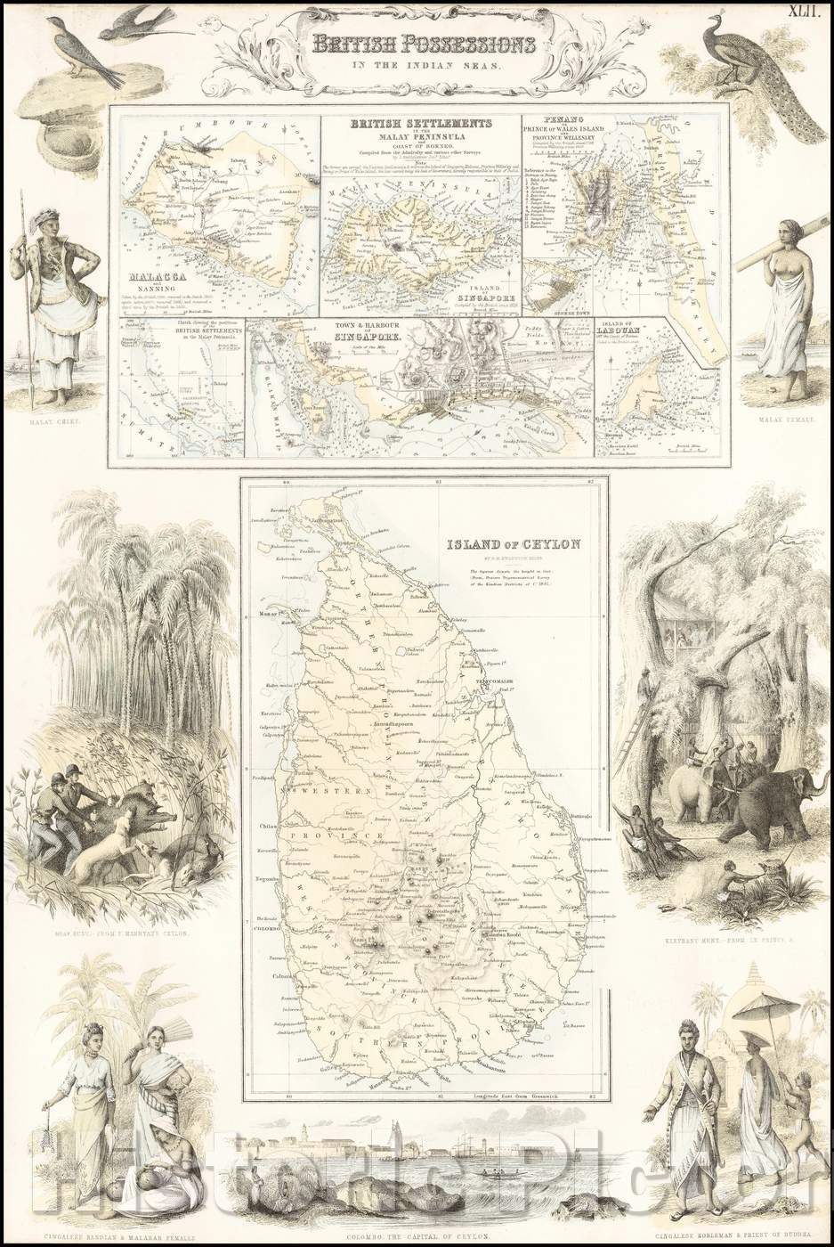 Historic Map - British Possessions in the Indian Seas. (Sri Lanka, Sinagpore, Penang, Malacca, Labouan, etc, 1865, Archibald Fullarton & Co. - Vintage Wall Art