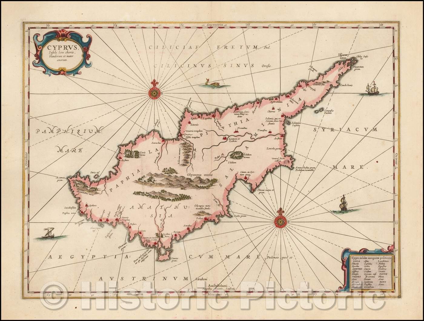 Historic Map - Cyprus Insula laeta choris blandorum et Mater amorum, 1650, Jan Jansson v2