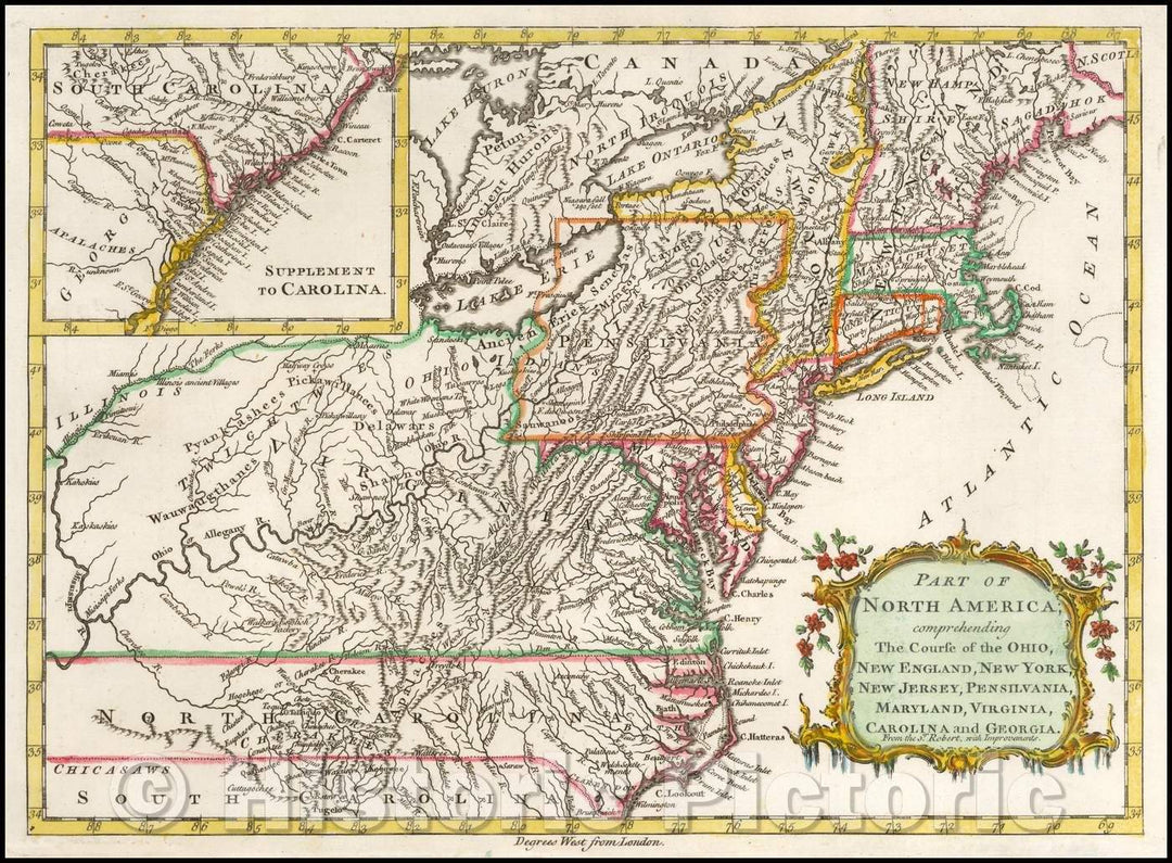 Historic Map - North America; Ohio, New England, New York, New Jersey, Pensilvania, Maryland, Virginia, Carolina and Georgia, 1759 v1