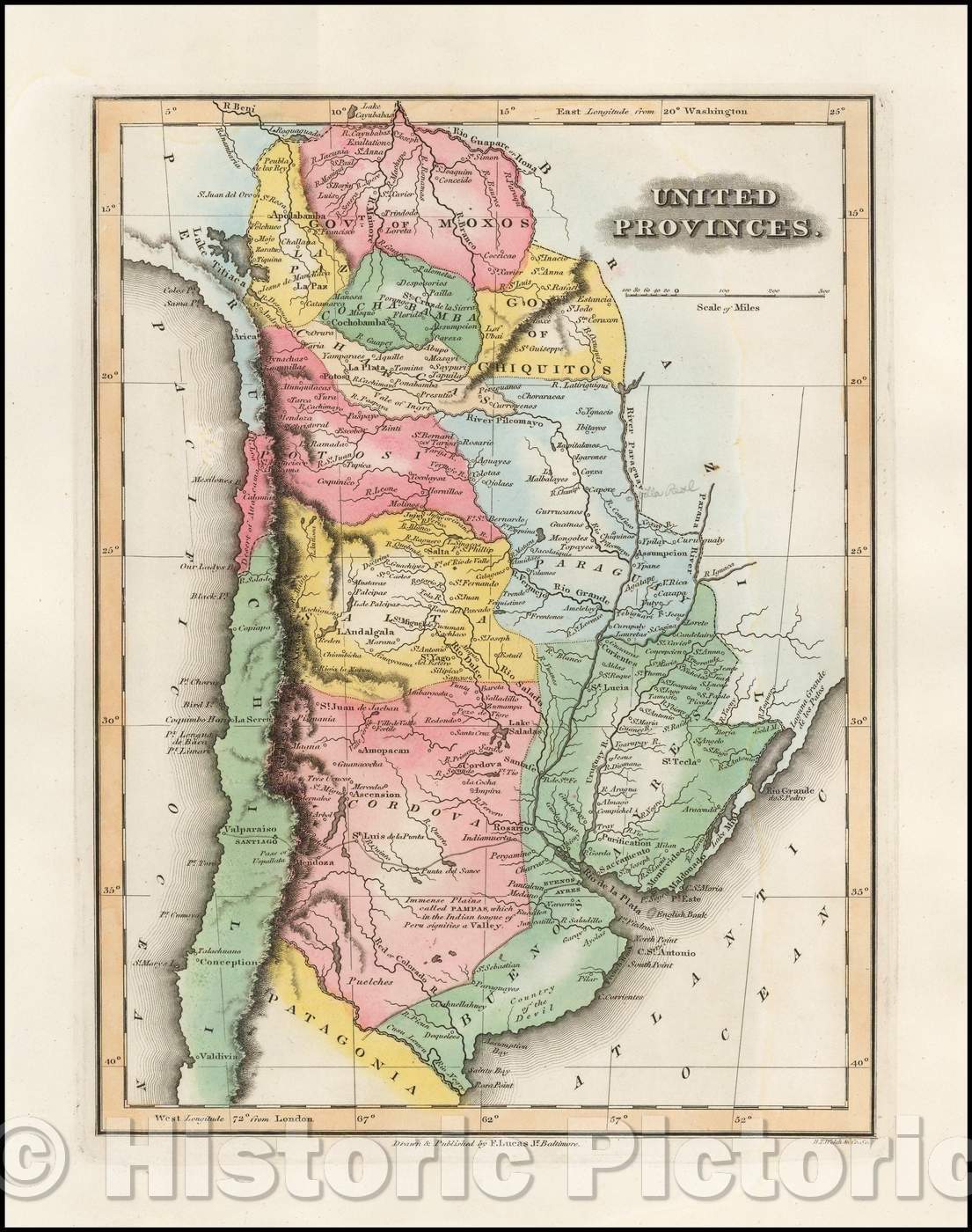 Historic Map - United Provinces (Argentina), 1823, Fielding Lucas Jr. - Vintage Wall Art