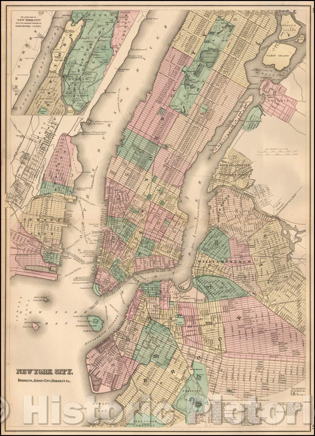 Historic Map - New York City, Brooklyn, Jersey City, Hoboken, etc, 1873, OW Gray v2