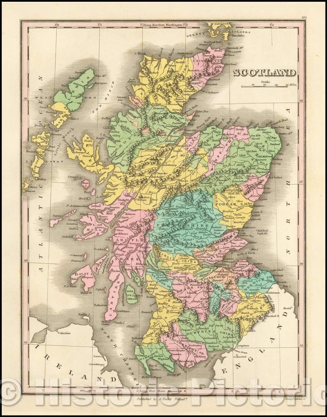 Historic Map - Scotland, 1824, Anthony Finley - Vintage Wall Art