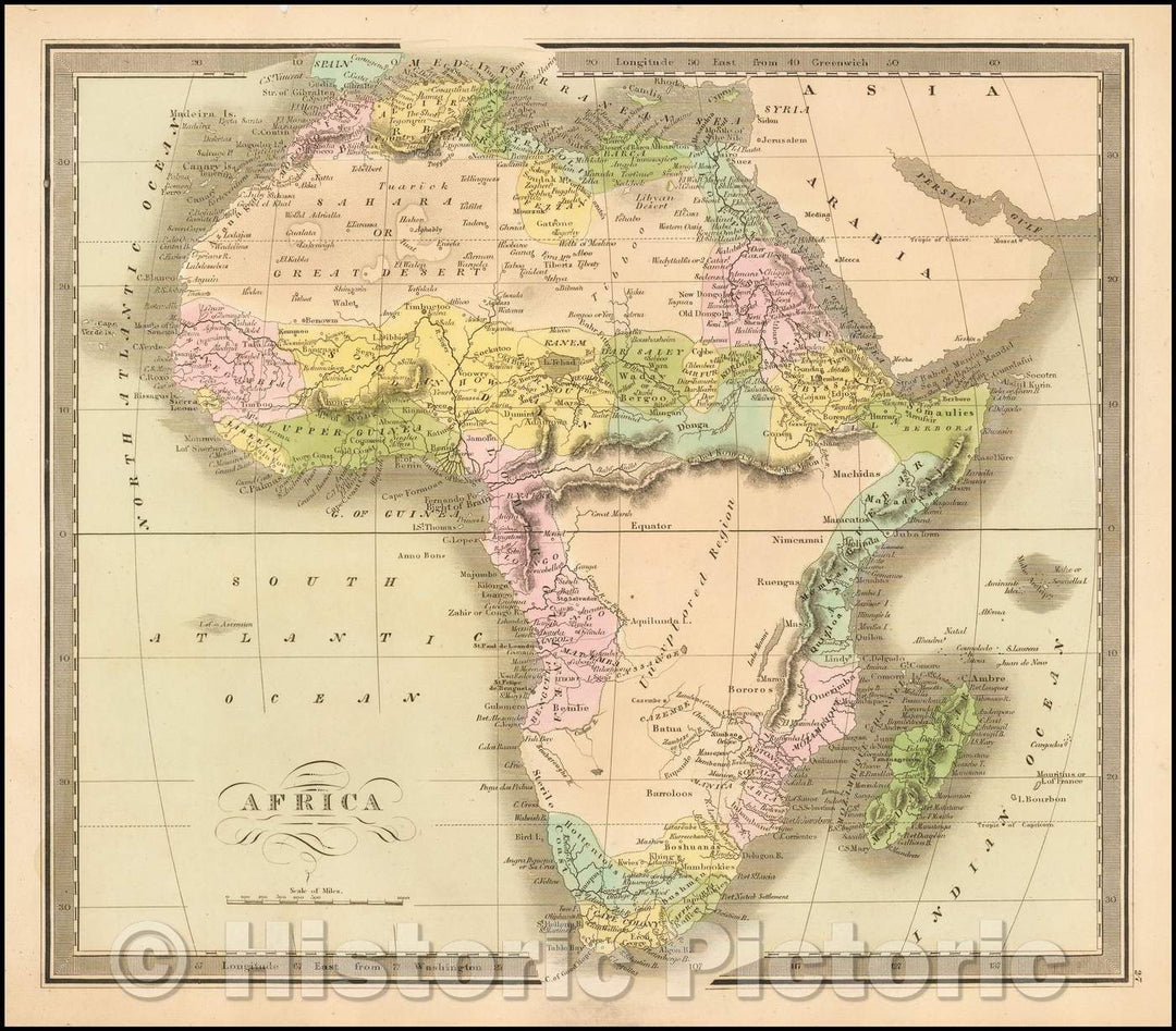 Historic Map - Africa, 1842, Jeremiah Greenleaf - Vintage Wall Art