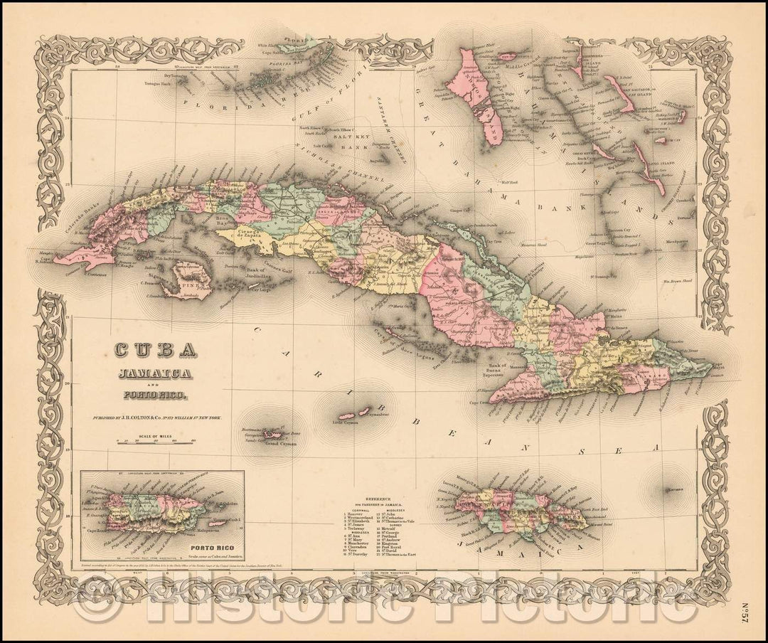 Historic Map - Cuba, Jamaica and Porto Rico, 1855, Joseph Hutchins Colton v1