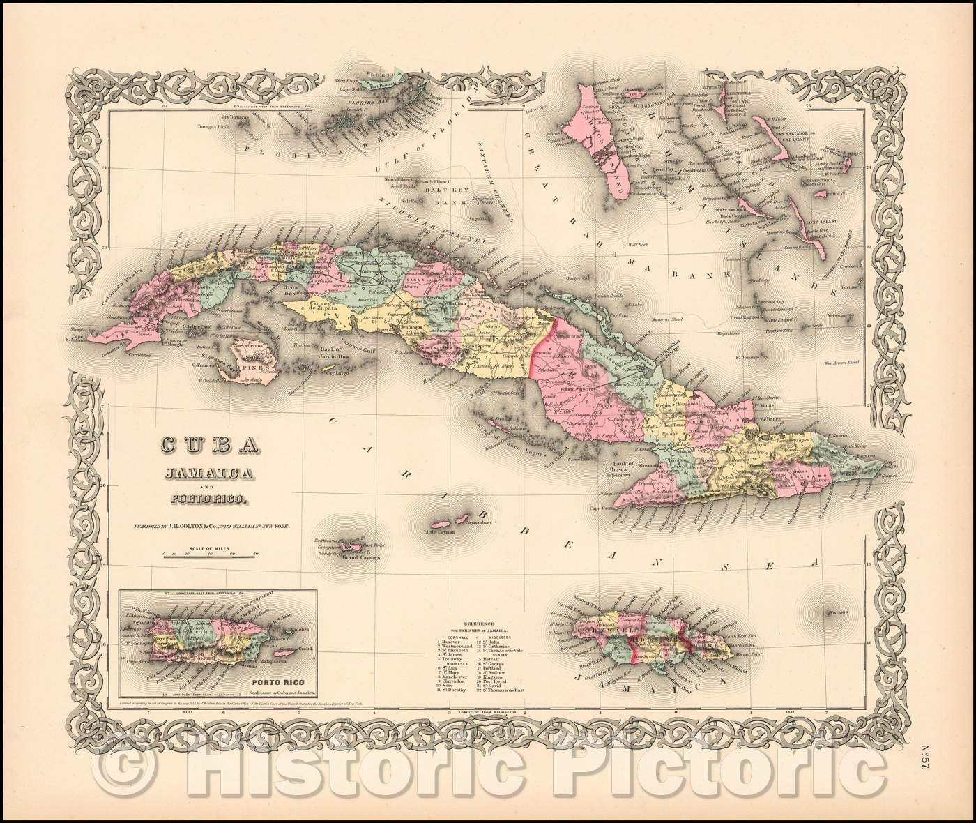 Historic Map - Cuba, Jamaica and Porto Rico, 1855, Joseph Hutchins Colton v2