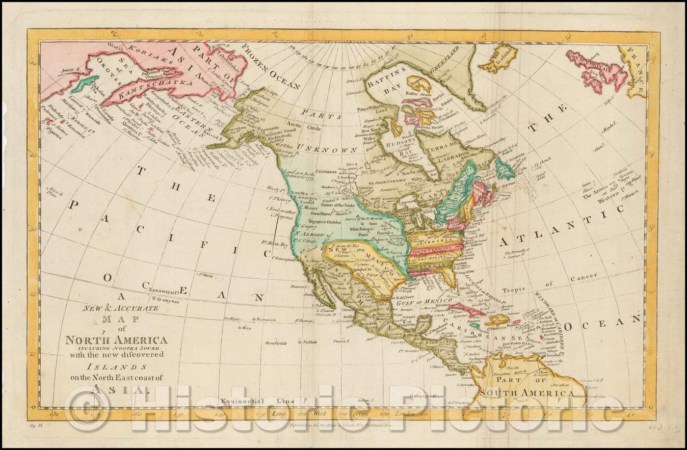 Historic Map - New & Accurate Map of North America Including Nootka Sound: with new discovered Islands on the East Coast of Asia, 1785, C. Cooke - Vintage Wall Art