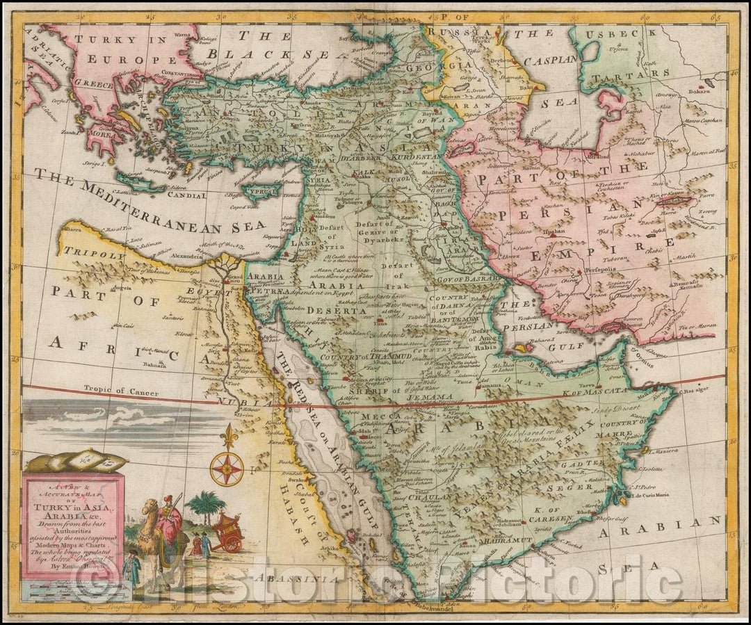 Historic Map - A New & Accurate Map of Turky in Asia, Arabia &c, 1744, Emanuel Bowen - Vintage Wall Art