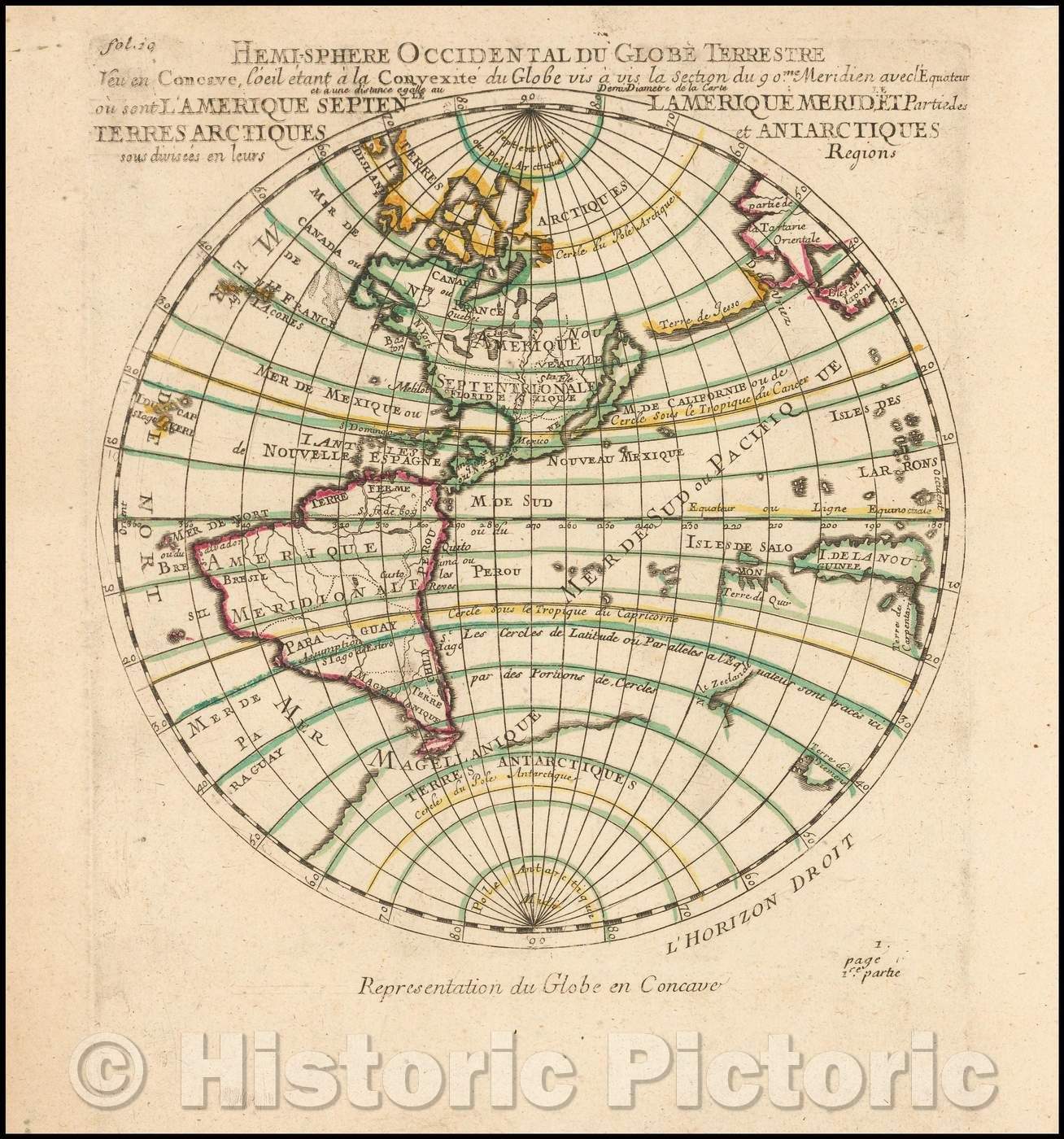 Historic Map - Hemi-sphere Occidental Du Globe Terrestre J'eu en Concave, l'oeil etant/Map of the Western Hemisphere in mirror image format, 1704 - Vintage Wall Art