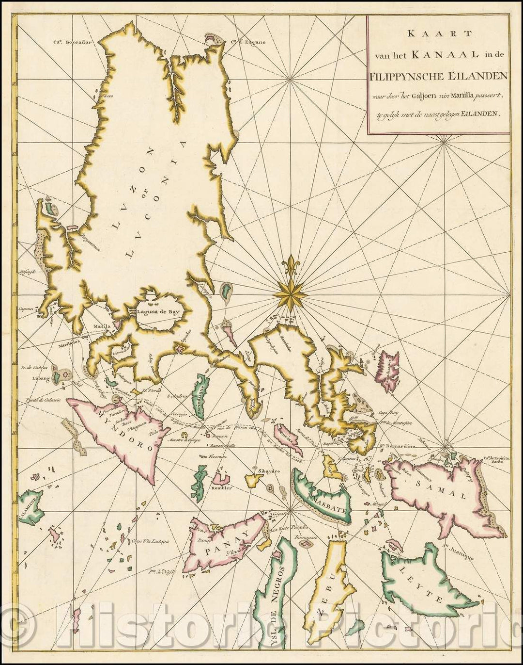 Historic Map - Canal des Iles Philippines Par leque passe le Galion de Manille. Et les Iles voisines de ce canal :: Kaart van het Kanaal in de Filippynsche, 1765 v3