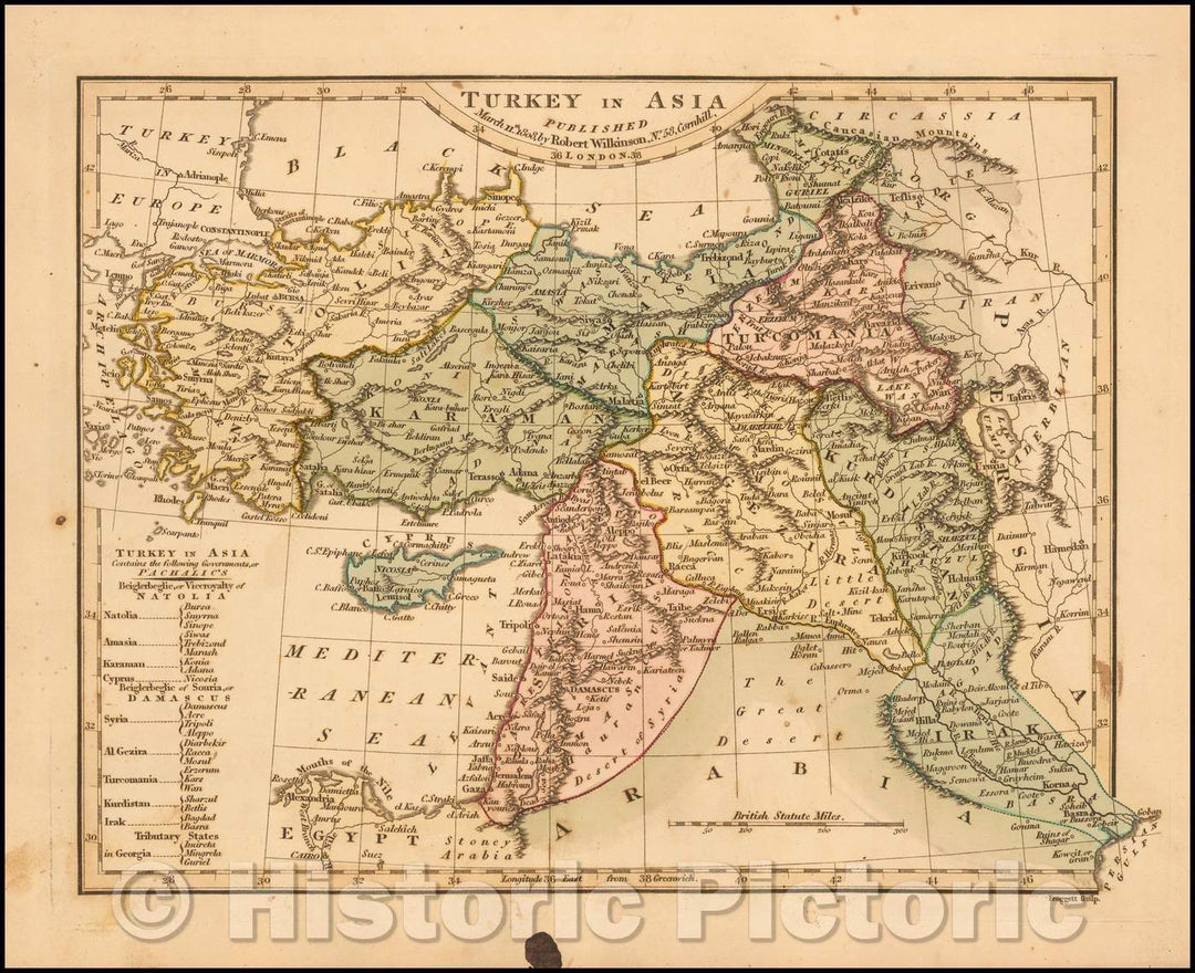 Historic Map - Turkey in Asia, 1808, Robert Wilkinson - Vintage Wall Art