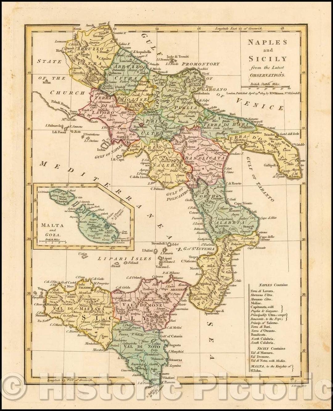 Historic Map - Naples and Sicily from the Latest Observations, 1809, Robert Wilkinson - Vintage Wall Art