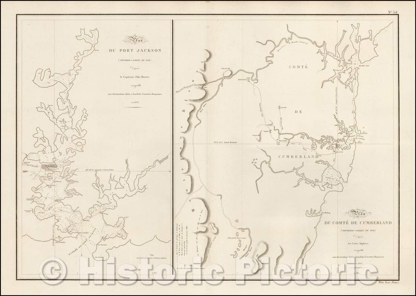 Historic Map - Plan du Port Jackson (Nouvelle-Galles du Sud) d'apres le Capitaine John Hu :: Port Jackson (New South Wales), 1811 - Vintage Wall Art