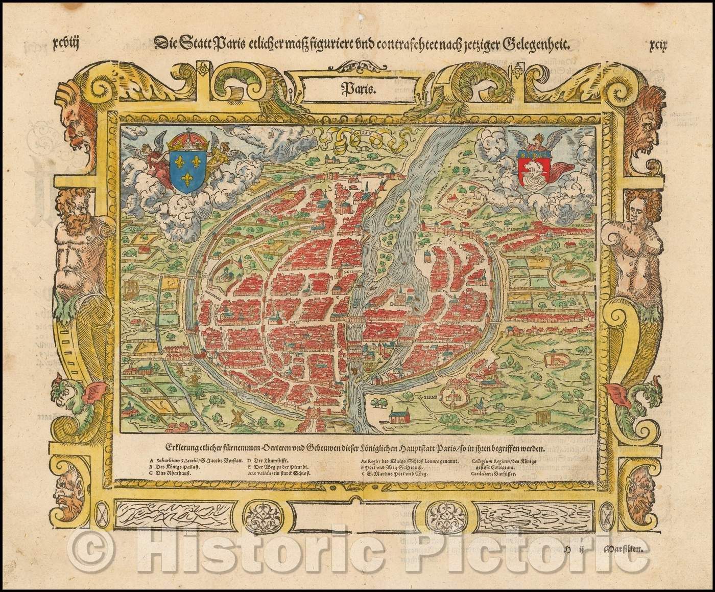 Historic Map - Paris, 1570, Sebastian M?nster v2