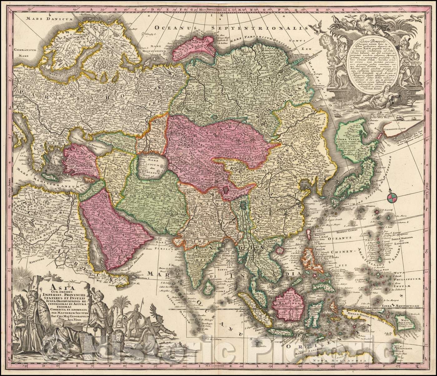 Historic Map - Asia Cum Omnibus Imperiis Provinciis Statibus et Insulis Iuxta Observationes Recentissimas et Accuratissimas Correcte et Adornata, 1740 - Vintage Wall Art