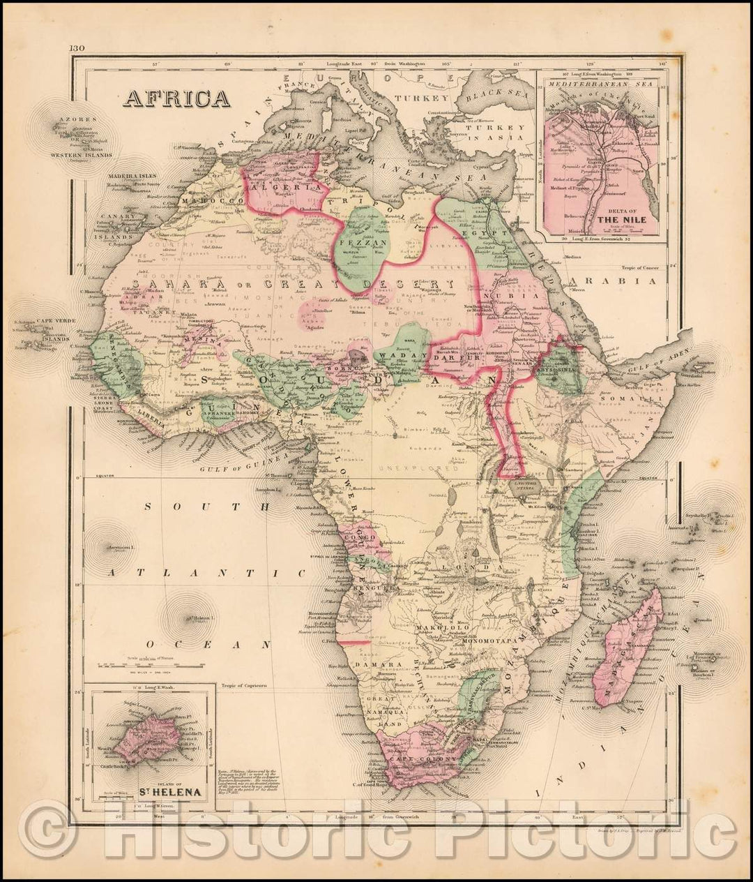 Historic Map - Africa, 1875, O.W. Gray - Vintage Wall Art