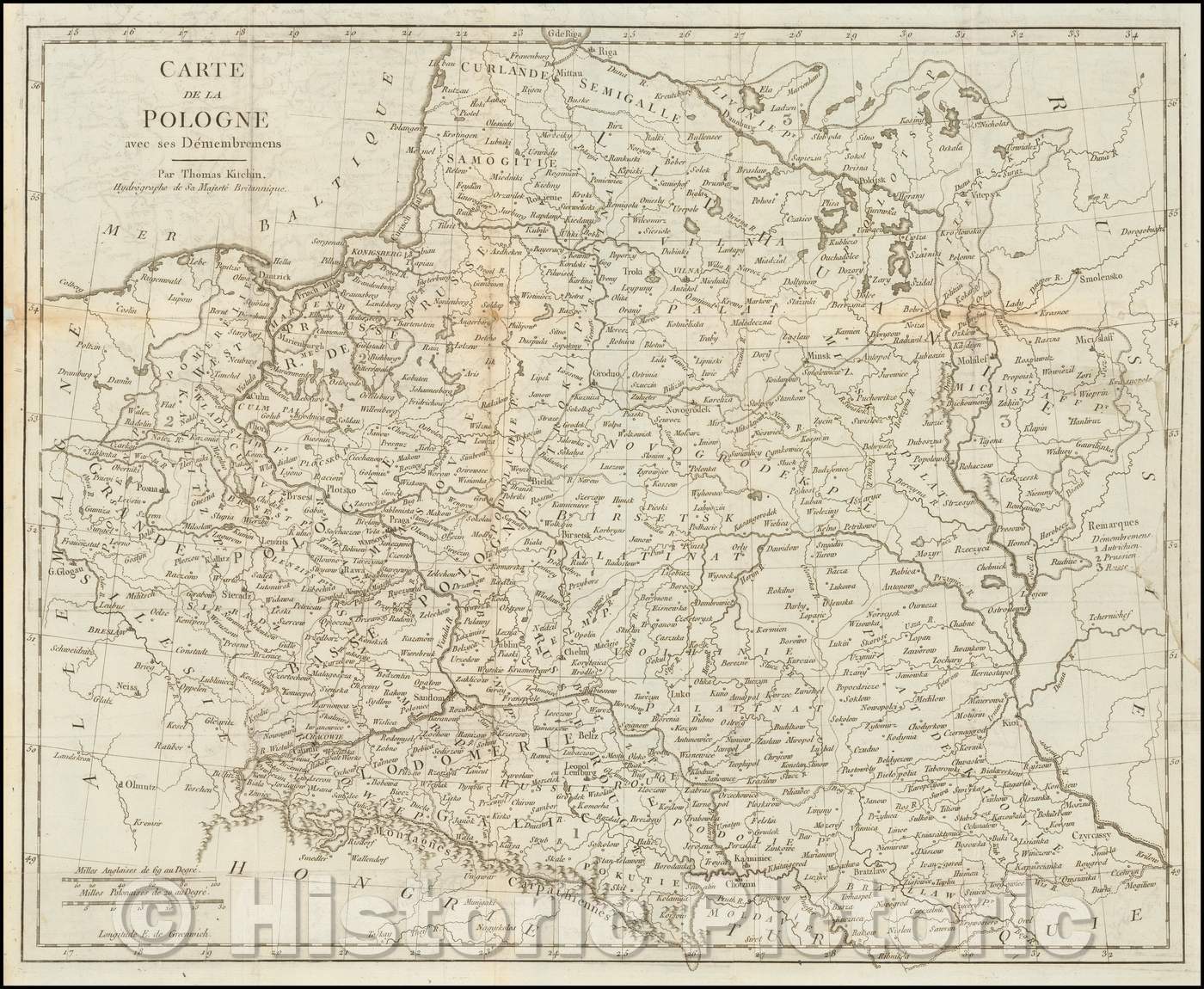 Historic Map - Carte de la Pologne avec ses Demembremens/Map of Poland, showing its dismemberments, 1786, Anonymous - Vintage Wall Art