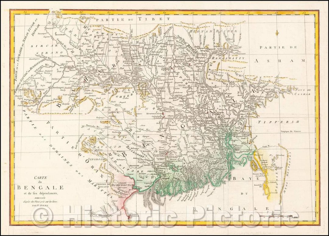 Historic Map - Carte du Bengale et de ses dependances, dressee d'apres/Map of Eastern India and Bangladesh, published in Paris, 1773, William Bolts - Vintage Wall Art