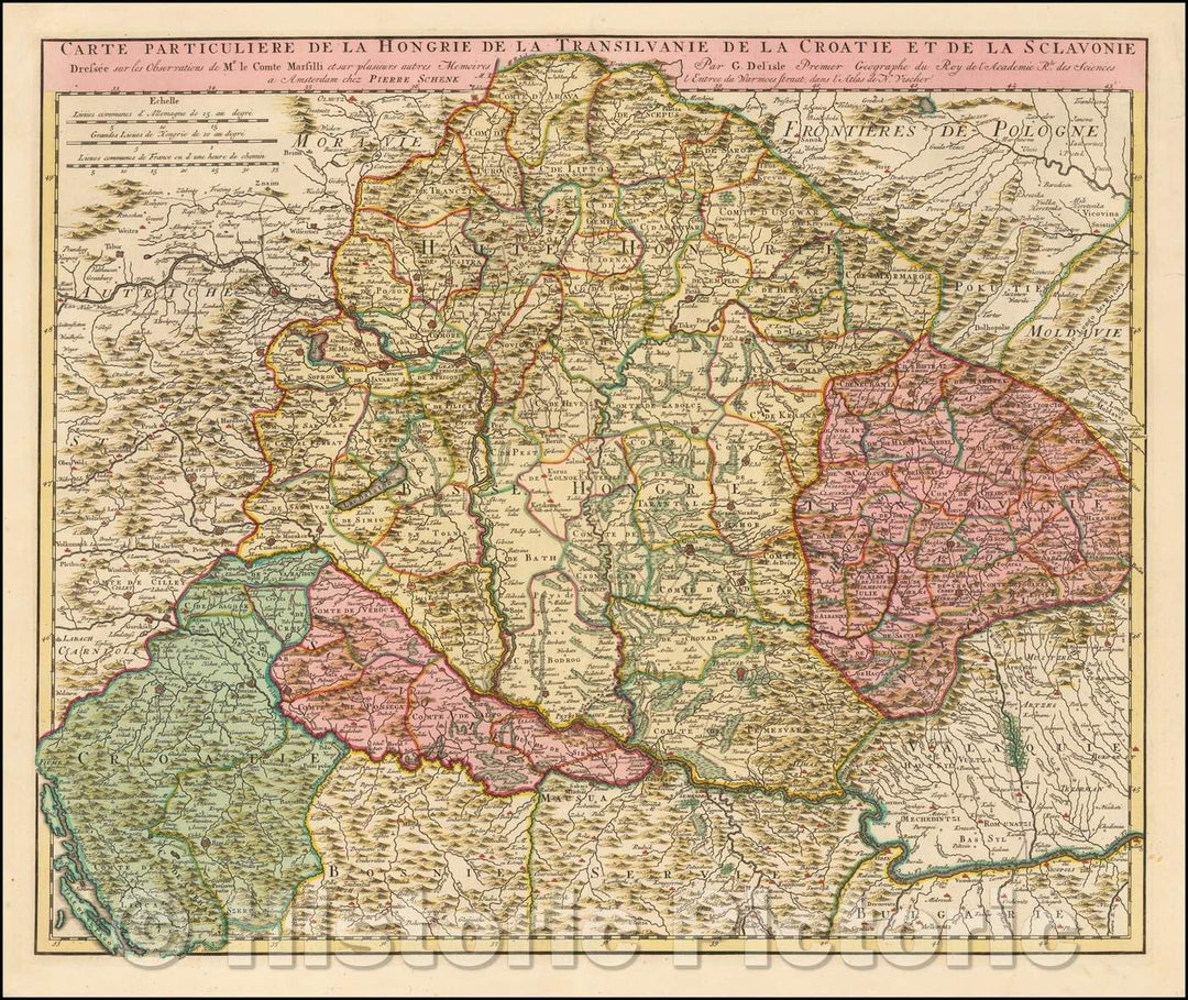 Historic Map - Carte Particuliere de la Hongrie de la Transilvanie et de la Croatie et de :: Hungary of Transylvania and Croatia and Sclavonia, 1720 - Vintage Wall Art