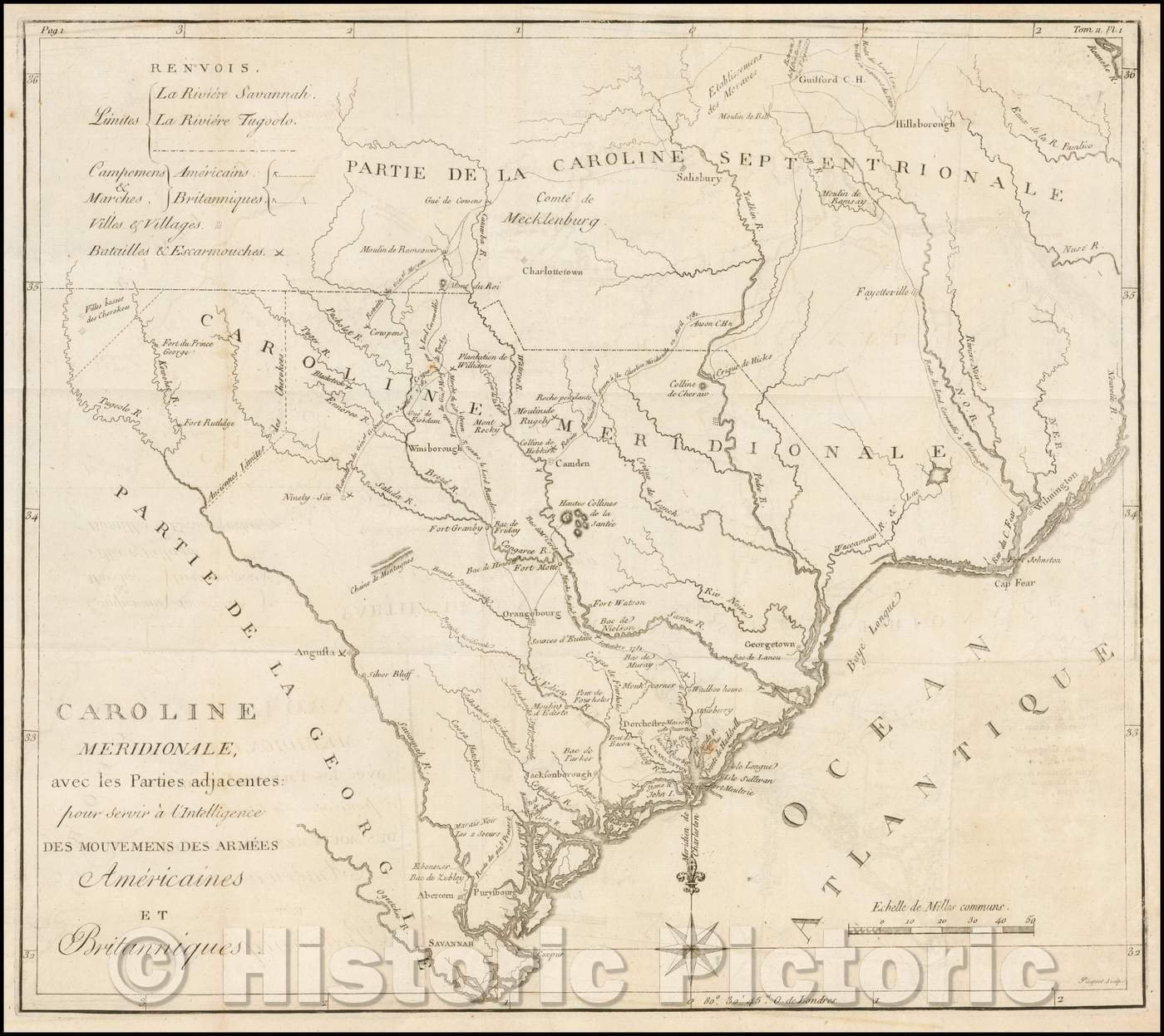 Historic Map - Caroline Meridionale avec les Parties adjacentes: pour servir a l'Intelligence Des Mouvemens shows Charleston, 1787, Charles Picquet v2