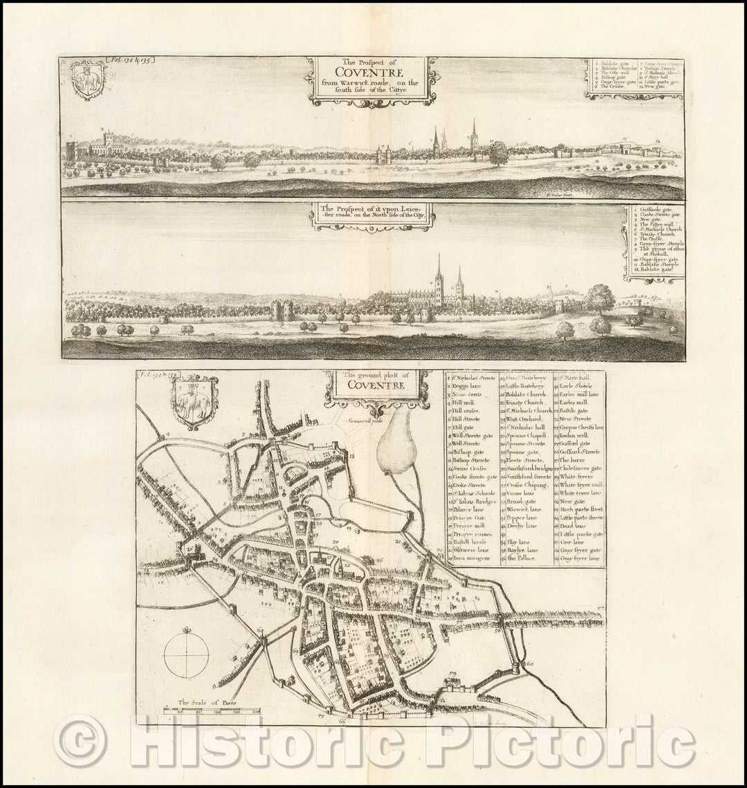 Historic Map - Coventry, England. The Prospect of Coventre from Warwick roade on the south side of the Cittye, 1656, Wenceslaus Hollar - Vintage Wall Art