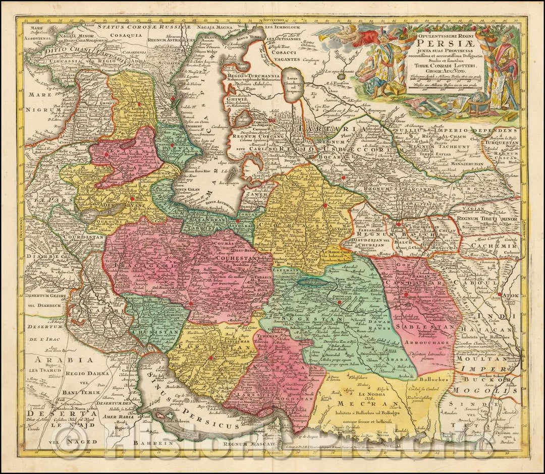 Historic Map - Opulentissimi Regni Persiae juxta suas Provincias recentissima et accuratissima Designatio, Studio et sumtibus, 1740, Tobias Conrad Lotter v2