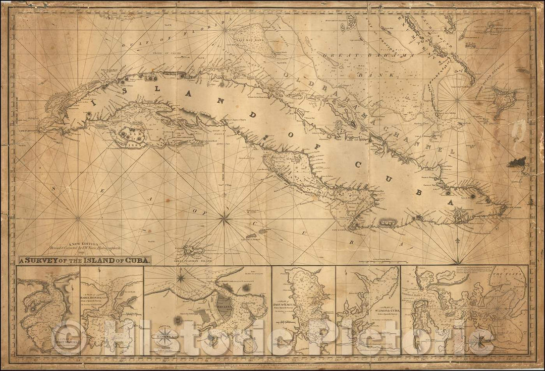 Historic Map - A Survey of The Island of Cuba, 1828, John William Norie - Vintage Wall Art