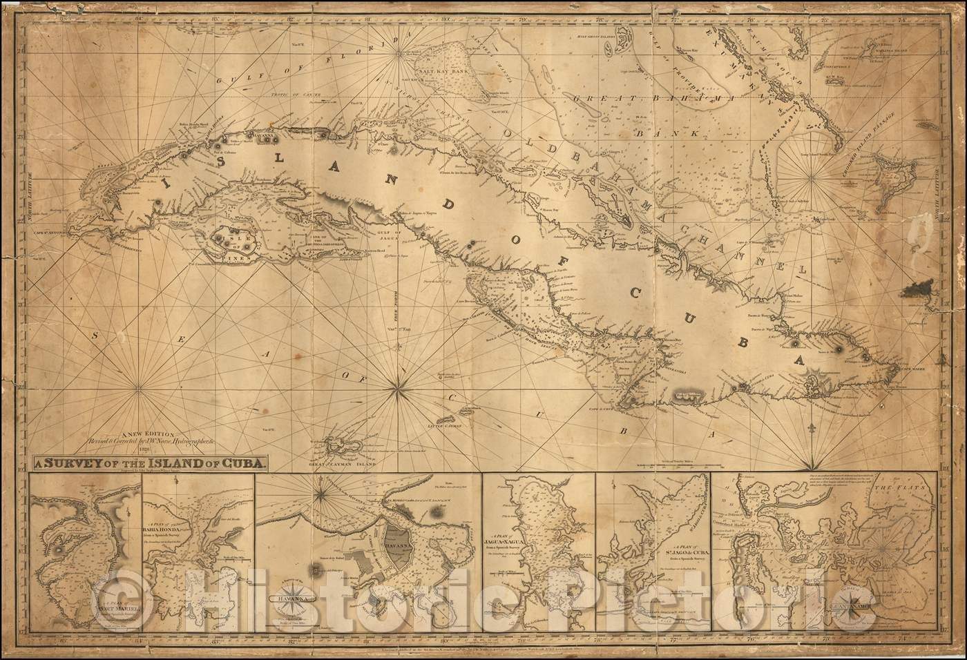 Historic Map - A Survey of The Island of Cuba, 1828, John William Norie - Vintage Wall Art