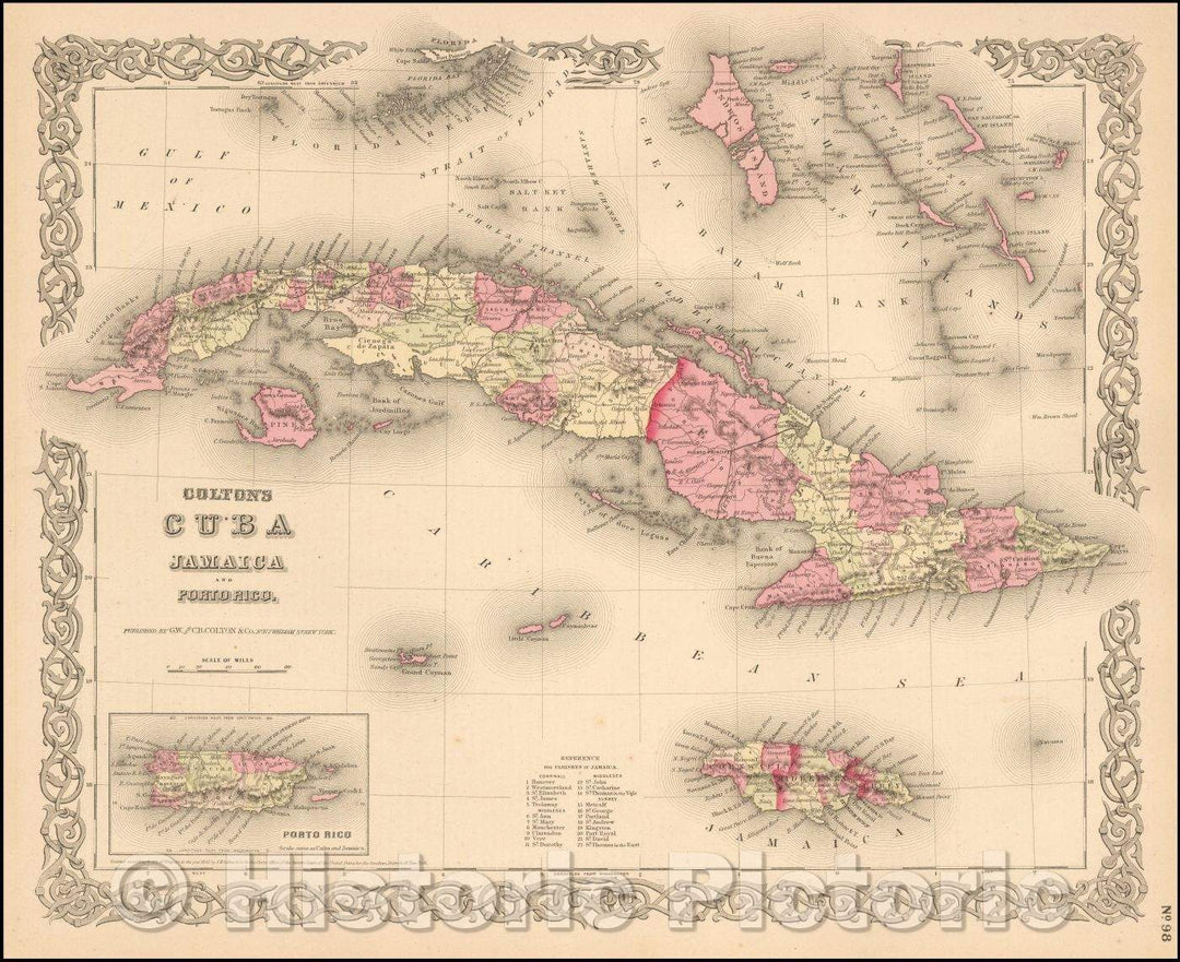 Historic Map - Colton's Cuba, Jamaica and Porto Rico, 1859, Joseph Hutchins Colton - Vintage Wall Art