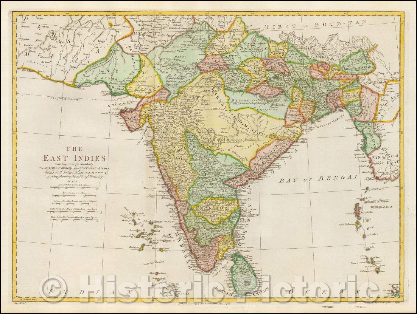 Historic Map - India, Birmah. The East Indies including more particularly The British Dominions on the Continent of India, 1779, John Blair - Vintage Wall Art