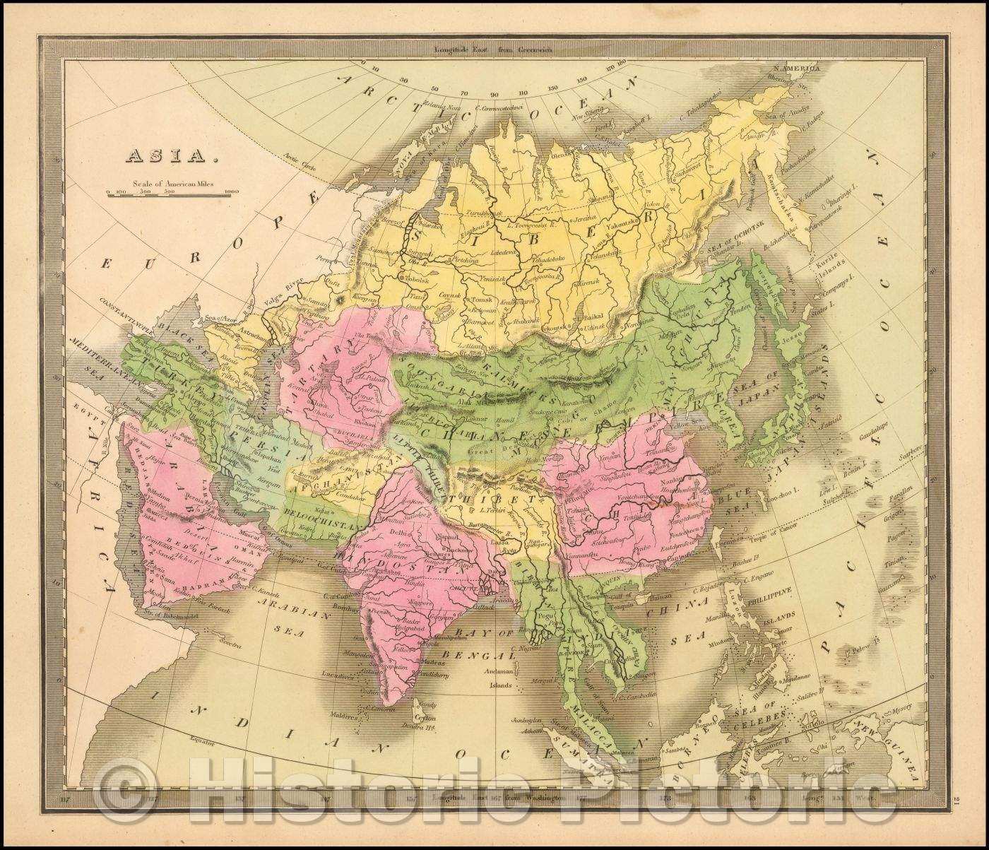 Historic Map - Asia, 1842, Jeremiah Greenleaf - Vintage Wall Art